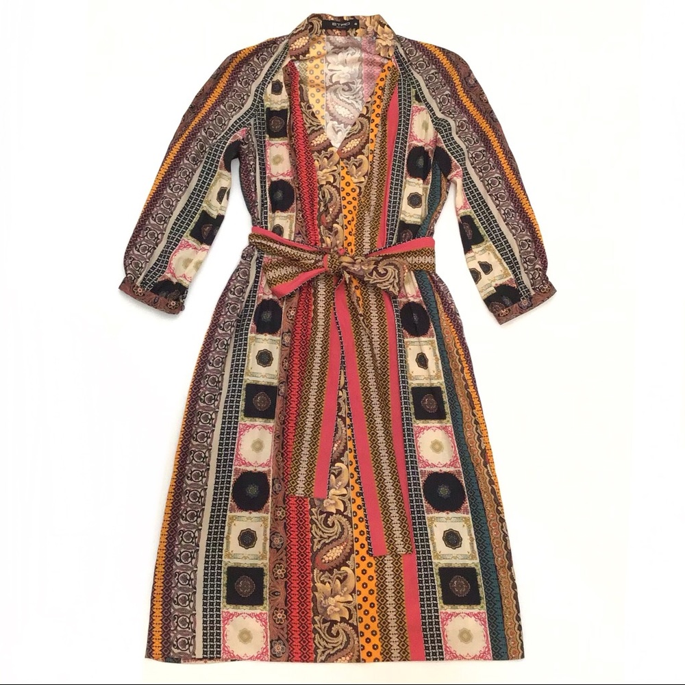 Etro Long Sleeve Dress with Rich Patterns